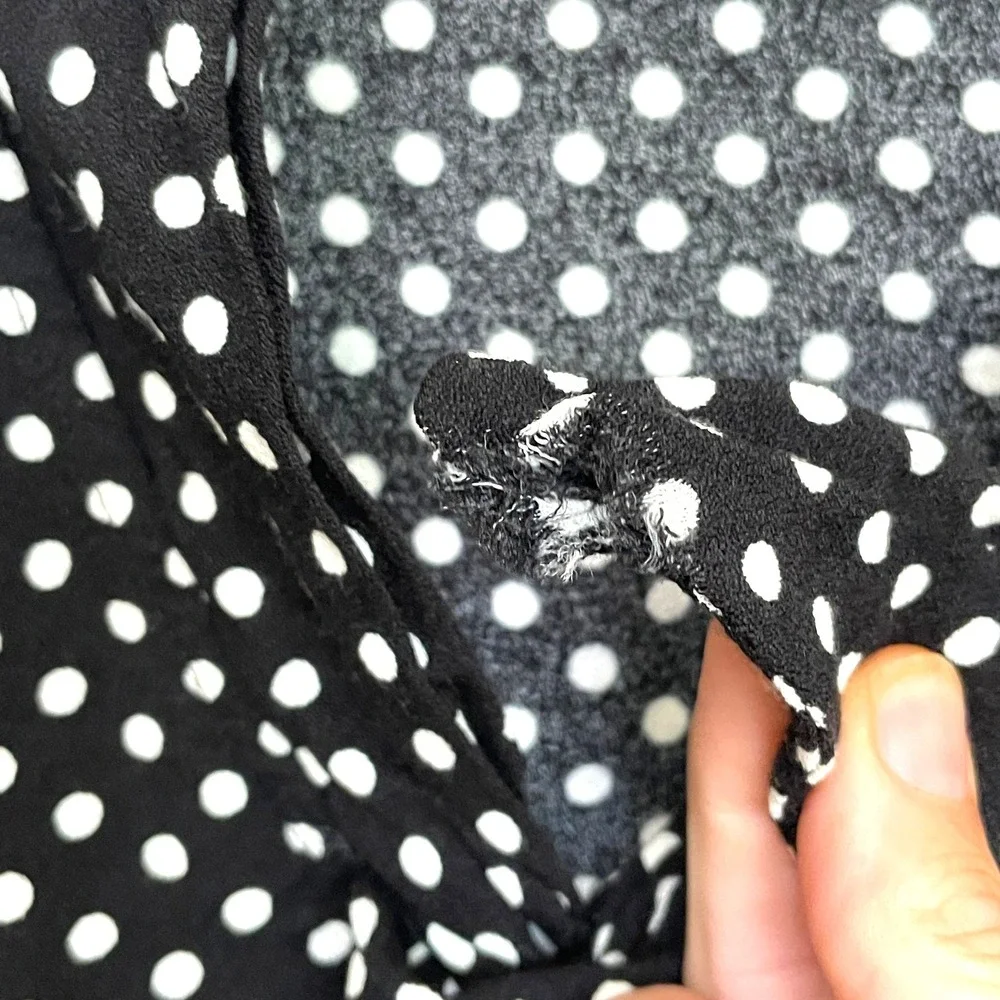Reformation Anaya Caviar Dot Polka Tie Front Blouse Black White Puff Sleeve S